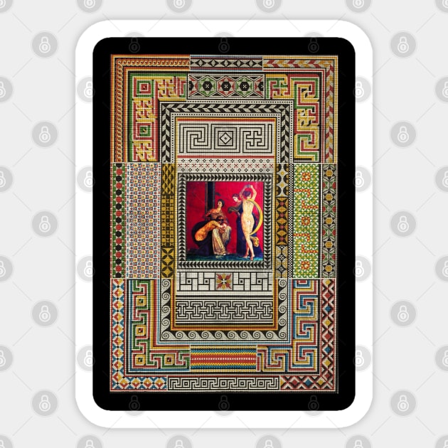 POMPEII VILLA OF MYSTERIES ,DANCING MAENAD ,ANTIQUE ROMAN PAINTINGS AND MOSAICS PATCHWORK Sticker by BulganLumini